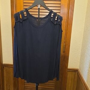 Chic Navy Women's Blouse with Unique Strap Design